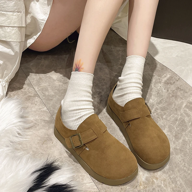 Leather Birkenstocks Women\'s New All-in-one Flat Slip-on Beanie Shoes Women Wear Vintage Single Shoes