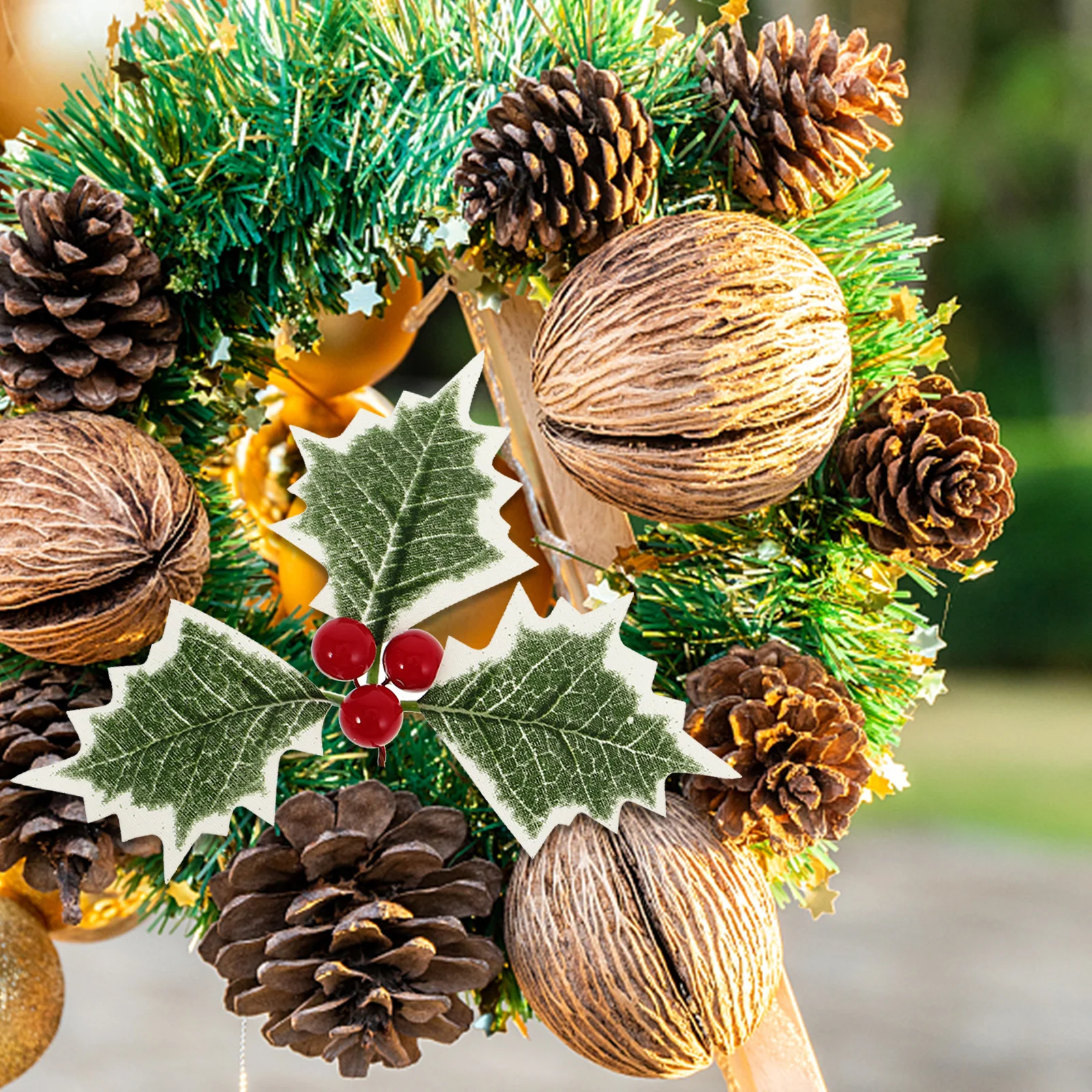 

6Pcs Christmas Wreath Material Fake Green Leaf Decorative Berry Ornaments Party Wedding Home Desktop Decoration Xmas Decor