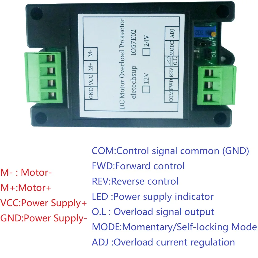 IO57E02 IO58F02 DC 12V 24V Brushed Motor Overload Overcurrent Short Circuit Protector Forward Reverse Controller