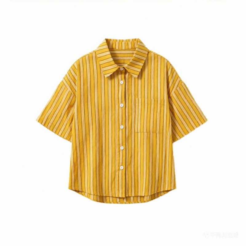 

2026 Summer New Children's Contrast Stripe Relaxation Handsome Collar Half Sleeve Top