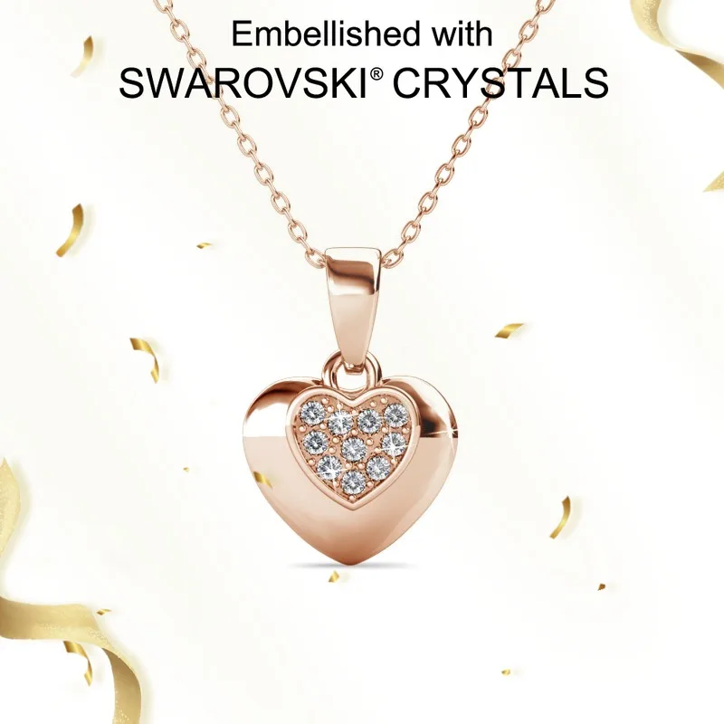 

Daisini Women 925 Sterling Silver Heart Pendant Necklace with Swarovski Crystals Plated 18k Real Gold Classic Jewelry for Women