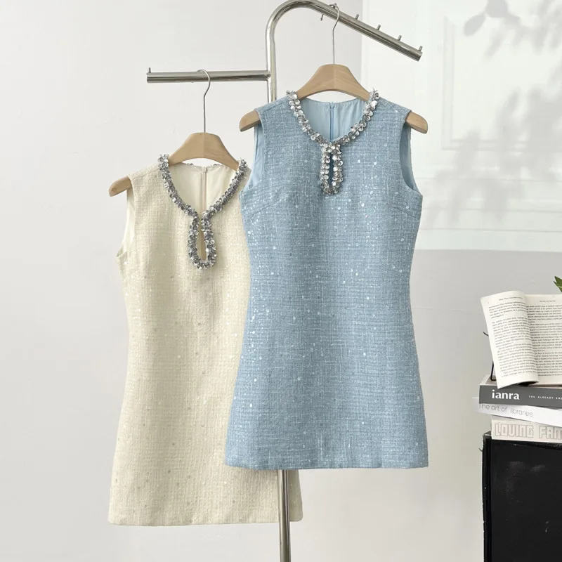 Vestidos de Tweed con fragancia pequeña de lujo de alta calidad para mujer, vestido corto dulce de verano 2025, Vestidos de fiesta, batas femeninas