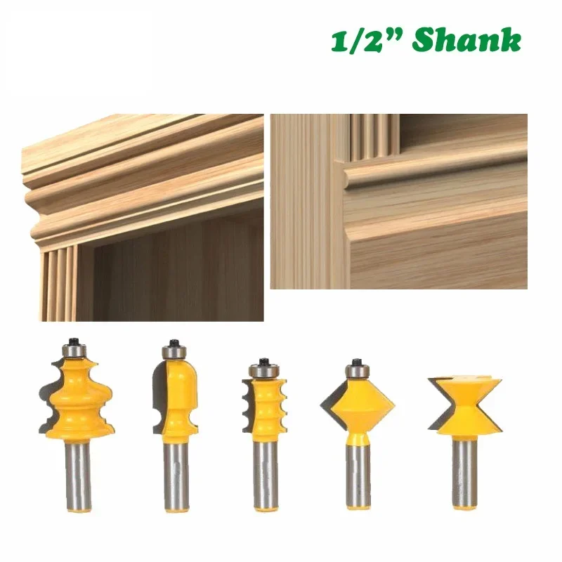 5pcs 12mm 1/2 Inch Shank Closet Door Top Router Bits Set Wood Carving Carbide Alloy Graver Convex Milling Bits