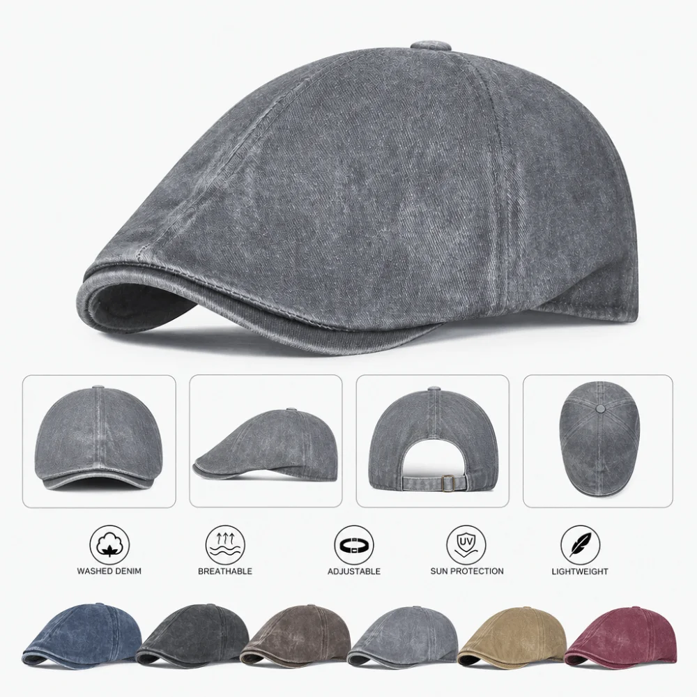Retro Side Letter Sticker Newsboy Cap Solid Color Short Brim British Painters Hat Cotton Breathable Duckbill Hats for Men Women
