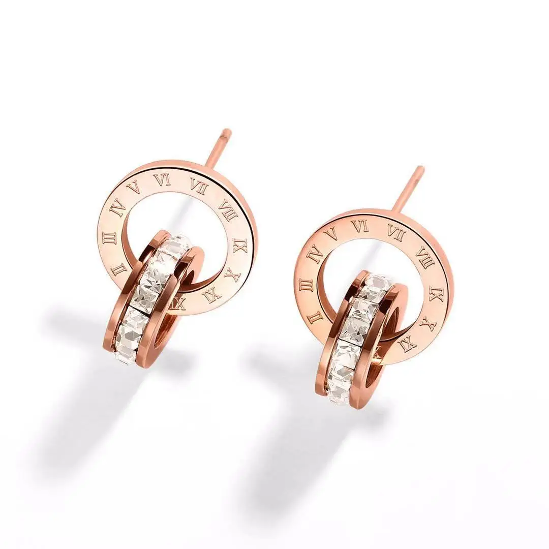 Zircon Roman Numeral Earrings For Women Stainless Steel Earrings Woman Fashion Jewelry Accessories