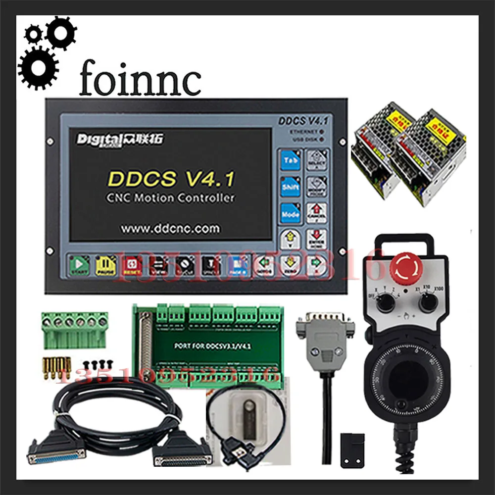 Ddcs V4.1 3/4 Axis G Code Cnc Engraving Milling Machine Offline Controller Ddcs V4.1+ 4 Axis E-stop Mpg Handwheel +75w24v