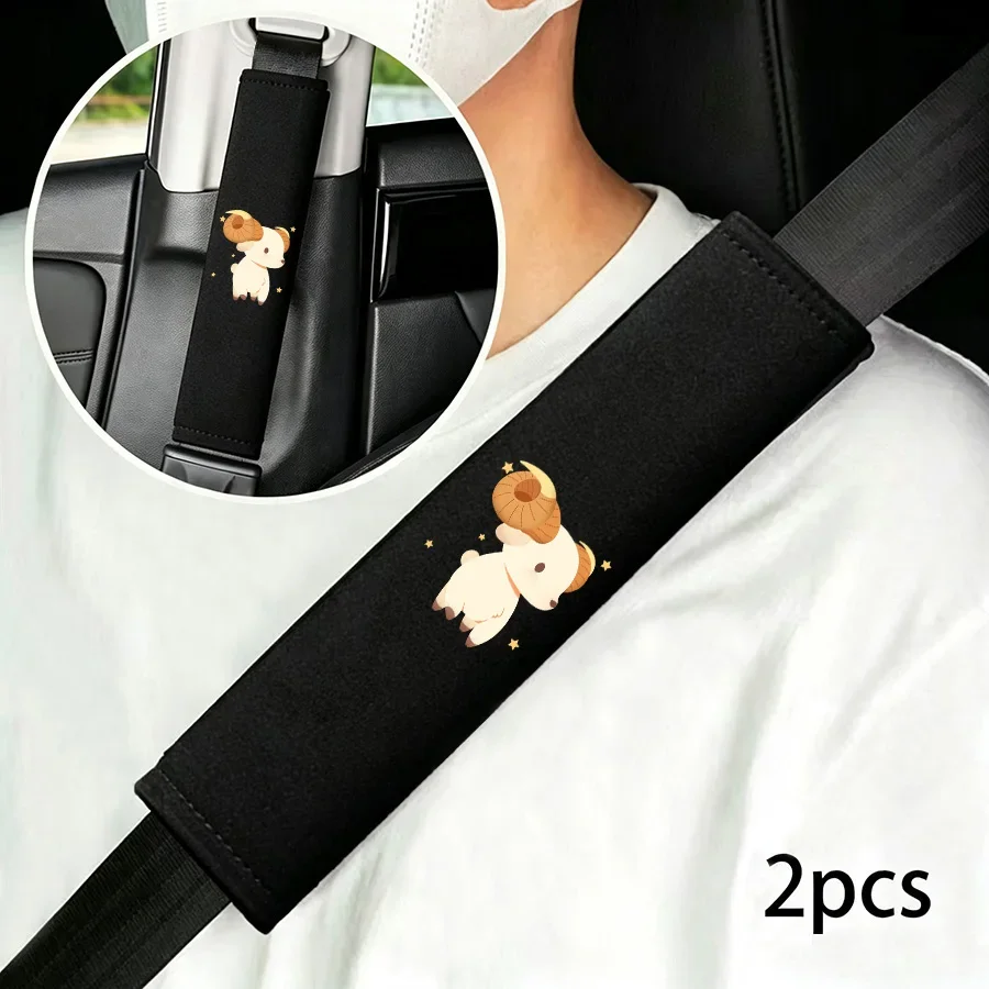 2PCS Car Seat Belt Shoulder Protector, White Sheep Pattern Soft Seat Belt Cushion, Comfortable Seat Belt Buffer Protection Pad,