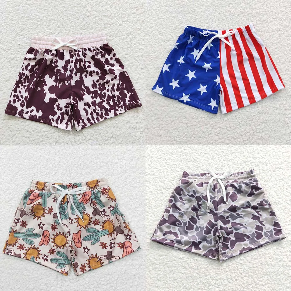 

Baby Boy Summer Western Clothes Swimsuit Kids Stretchy Cow Print Swimwear Wholesale Infant Swimming Trunks Shorts