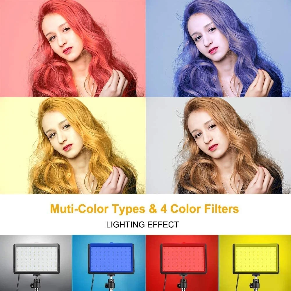 LED 비디오 라이트 카메라 사진 조명 키트, 삼각대 스탠드, 4 색 RGB 필터, 촬영 스트리밍 스튜디오 촬영용