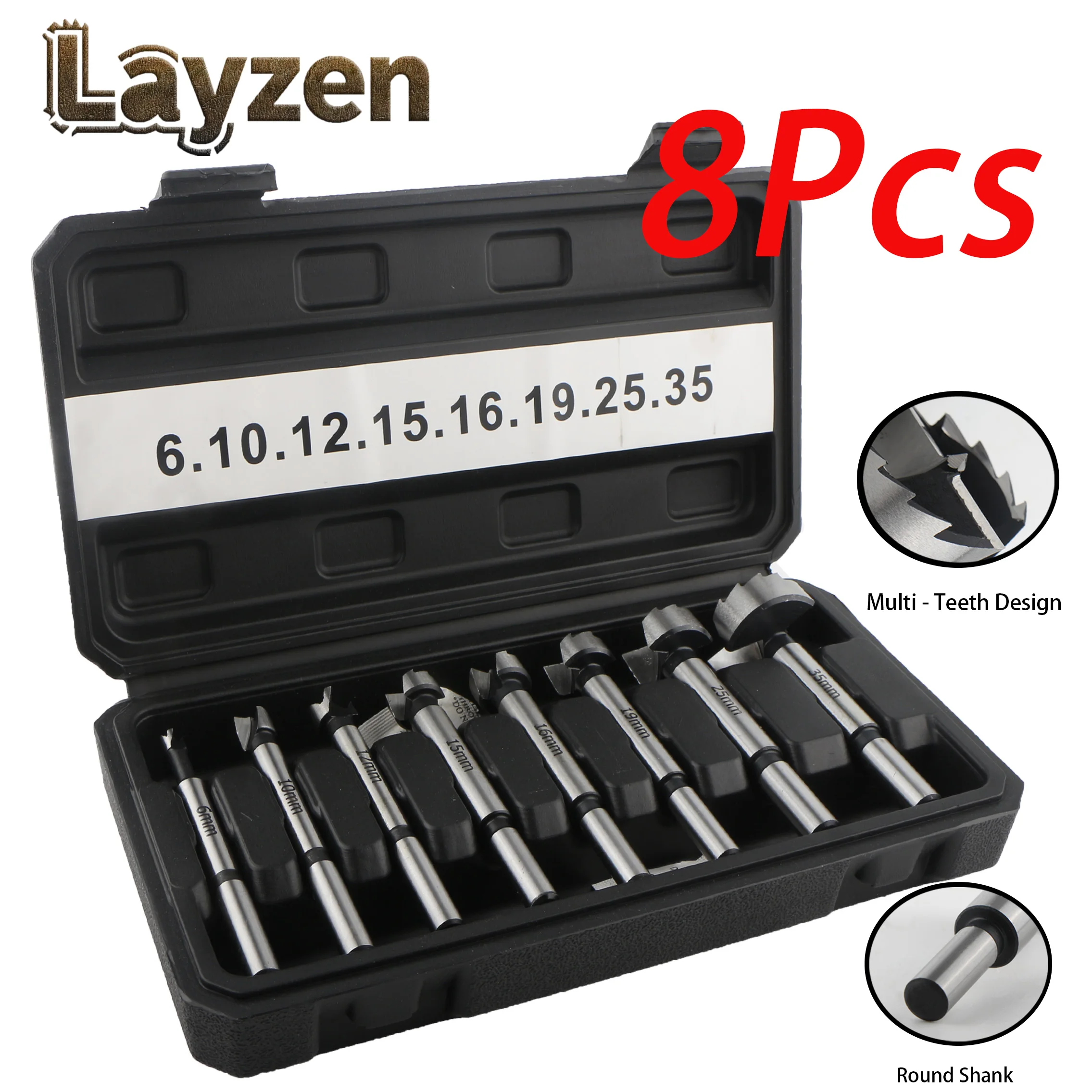 

8Pcs/Set Round Shank Carbide & High Carbon Steel Multi tooth Forstner Drill Bits Woodworking Self Centering Hole Saw Cutter Tool