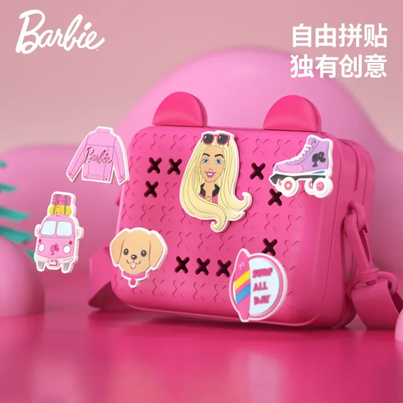 Barbie-Bolso de mano cuadrado Rosa Original, bolsa de mensajero Kawaii, impermeable, ajustable, accesorios para niñas, mochila para niños, regalo