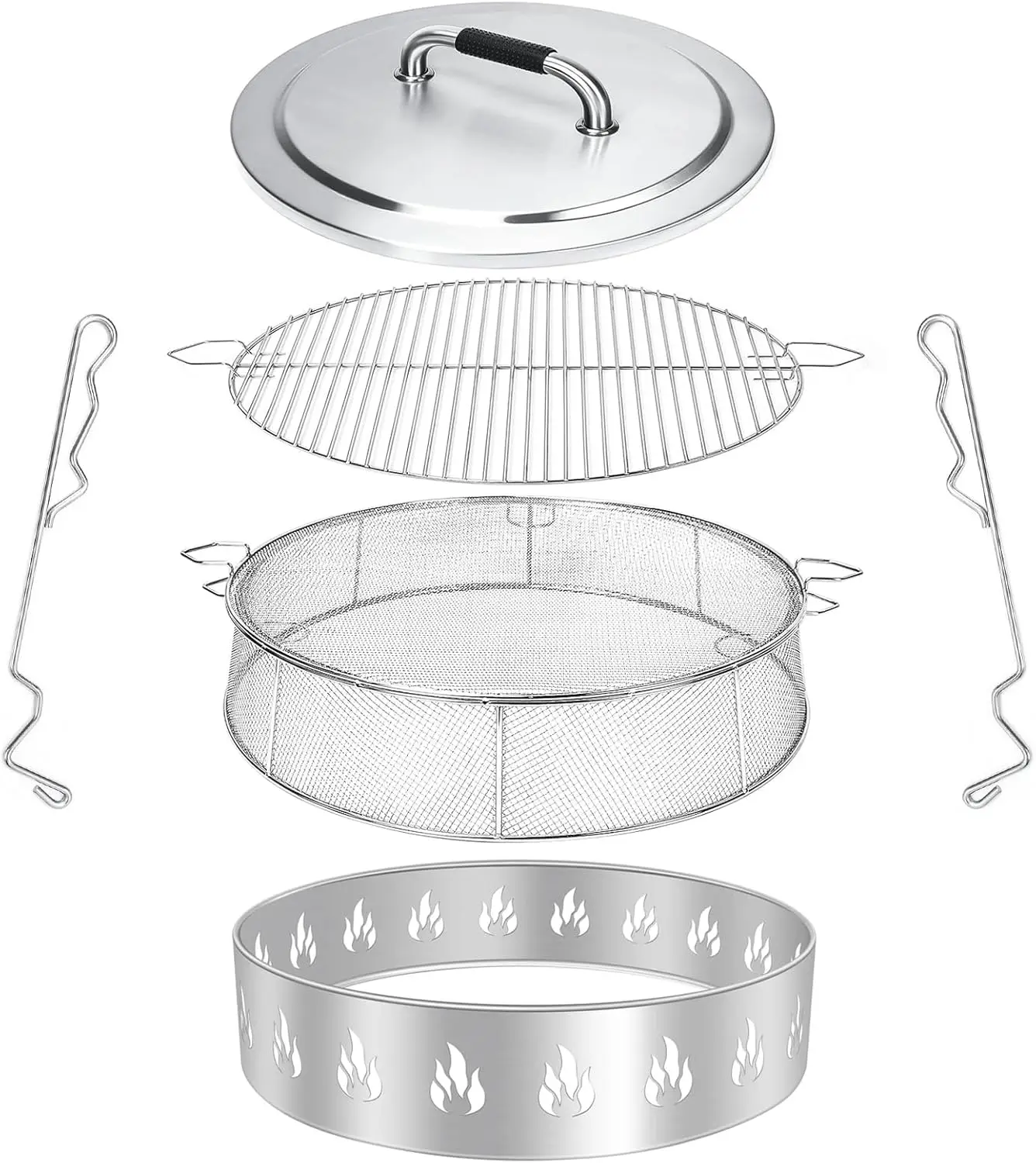 Fire Pit Accessory Kit for Solo Stove Bonfire 19.5 Inch, 304 Stainless Steel Portable Lid & Grill Cooking Grate & Grate