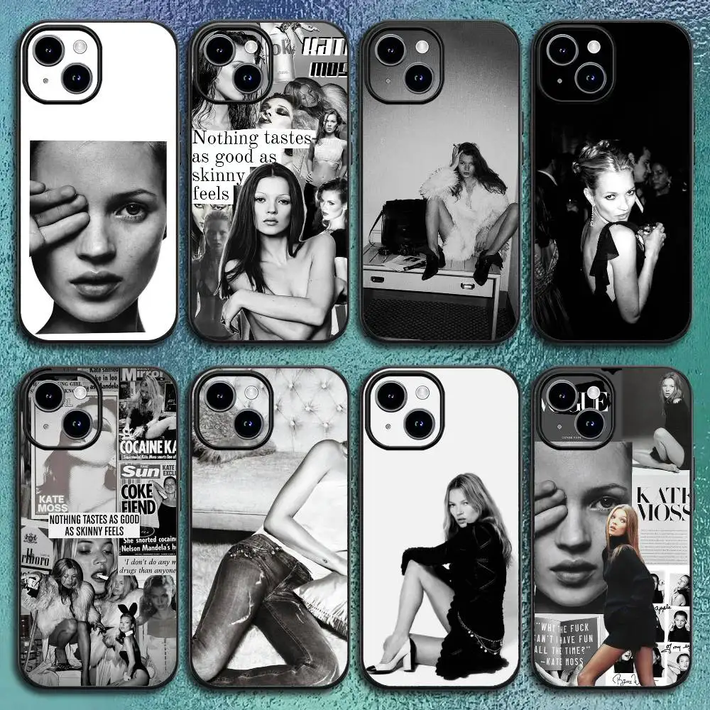 Modemodell K-Kate M-Moss Handyhülle für iPhone 17 12 13 14 15 16 Pro Max Plus Klassische schwarze Softshell