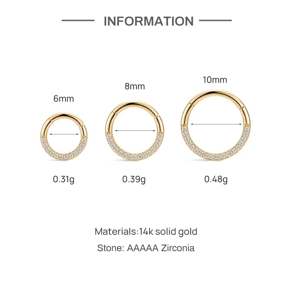 CANNER 1PC 14K Solid Gold 6/8/10mm Classic Piercing Hoop Earring For Women Hypoallergenic Nose Ring Earring Fine Jewelry Gift - view 2