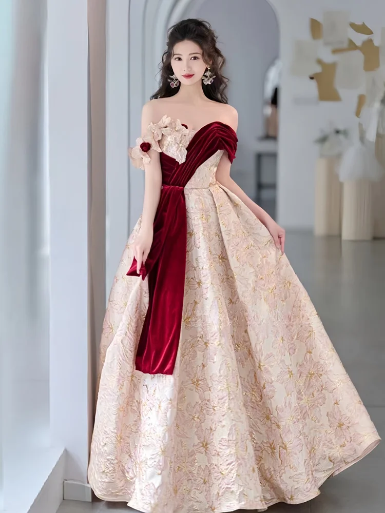 L-4XL Grote maat onregelmatige schuine hals vetersluiting avondjurk Franse verlovingsmeisjes feest hoge taille super lange prinsessenjurken