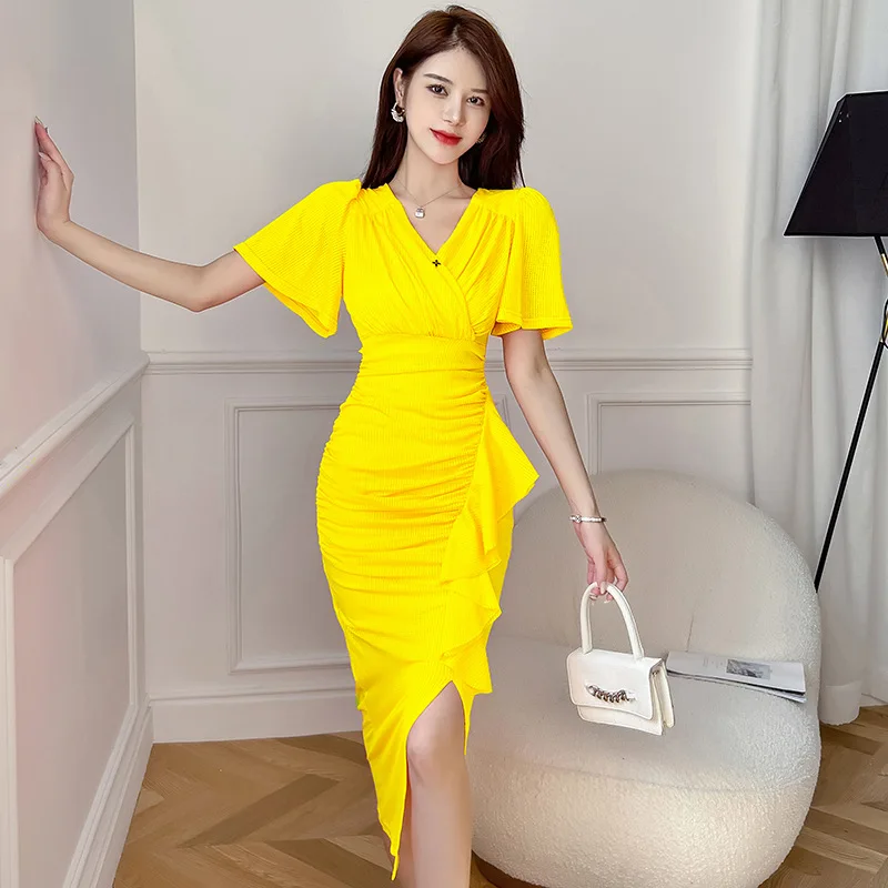 2022 summer new fashion style show thin temperament Fanny butt dress women Office Lady  zipper