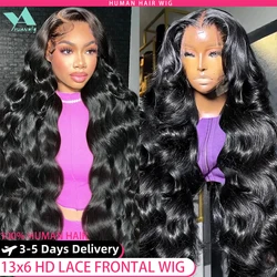 Perruque Lace Front Wig Body Wave 360 Naturelle, Cheveux Humains, 13x4, 13x6, Transparent HD, pour Femme Africaine