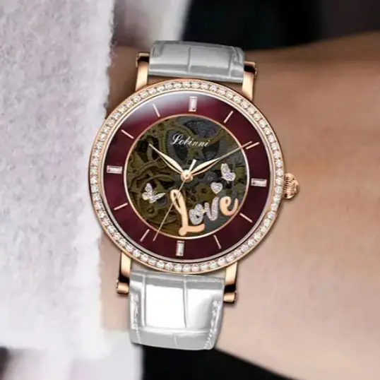 LOBINNI Women Automatic Watch 34mm Ladies Mechanical Wristwatch Skeleton Dial Sapphire Mirror