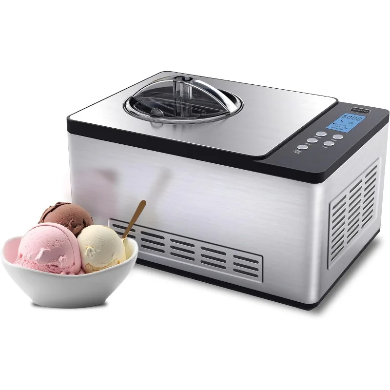 

Ice Cream Maker Machine Automatic 2.1 Qt with Built-in Compressor, LCD Digital Display & Timer, No Pre-Freezing,Stainless Steel