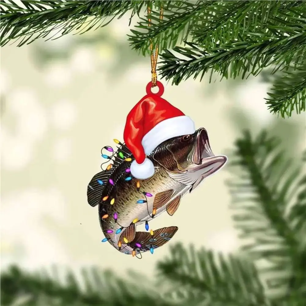 New 2D Flat Christmas Perch Hanging Pendant Acrylic Perch Model Car Rearview Mirror Pendant Perch Fish Keychain Navidad Decor