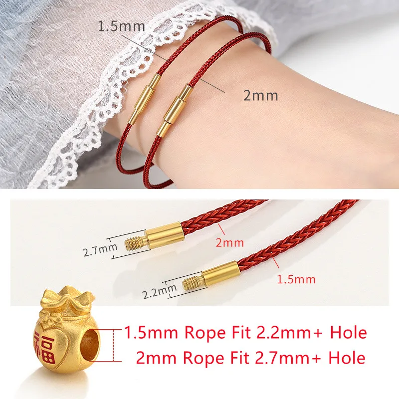 2023 New Lifeyear Red Rope Simple Steel Wire Woven Handrope Wearable Transfer Bead Bracelet Female Stainless Steel Screwbuckle