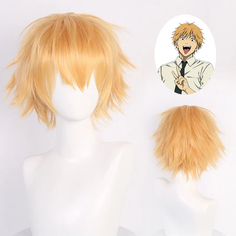 Perruque de Cosplay Denji pour homme, tronçonneuse, personnage principal, Double couche, dégradé de couleur, processus de cheveux taquelés, facile à coiffer