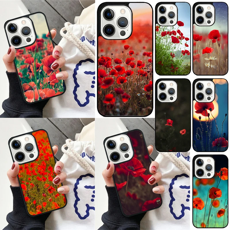 Red Corn Poppy Flower Cover For iPhone 16 13 14 15 Pro Max 12 Mini 11 15 Pro Max 6 7 8 Plus Max SE 2020 Phone Case