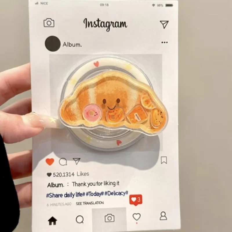 

Kroean Cute Cartoon Croissant for Magsafe Magnetic Griptok Holder Phone Finger Ring Stand Support for IPhone 17 16 Girl Bracket