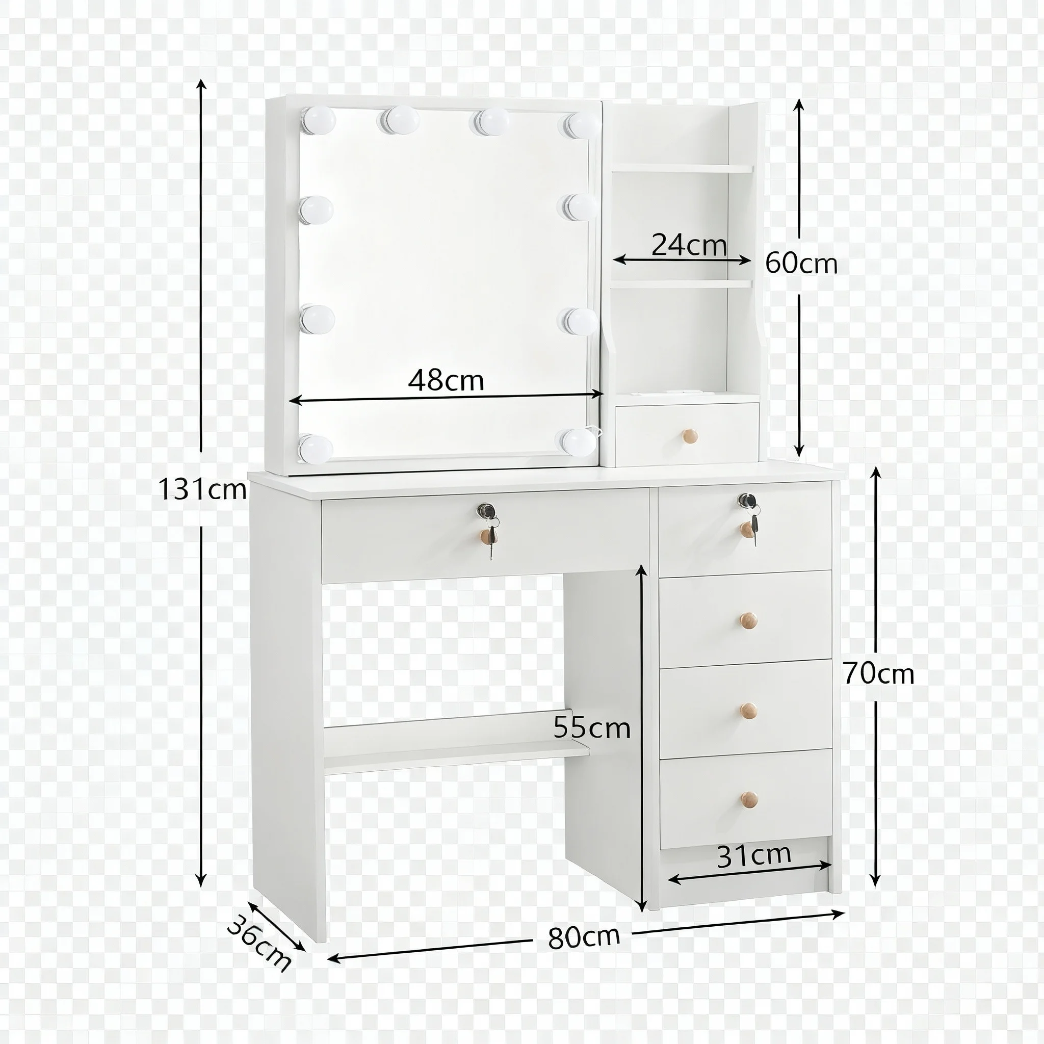 Dressing Table 6 Drawers LED Mirror Stool Set Vanity Table Bedroom Makeup Desk