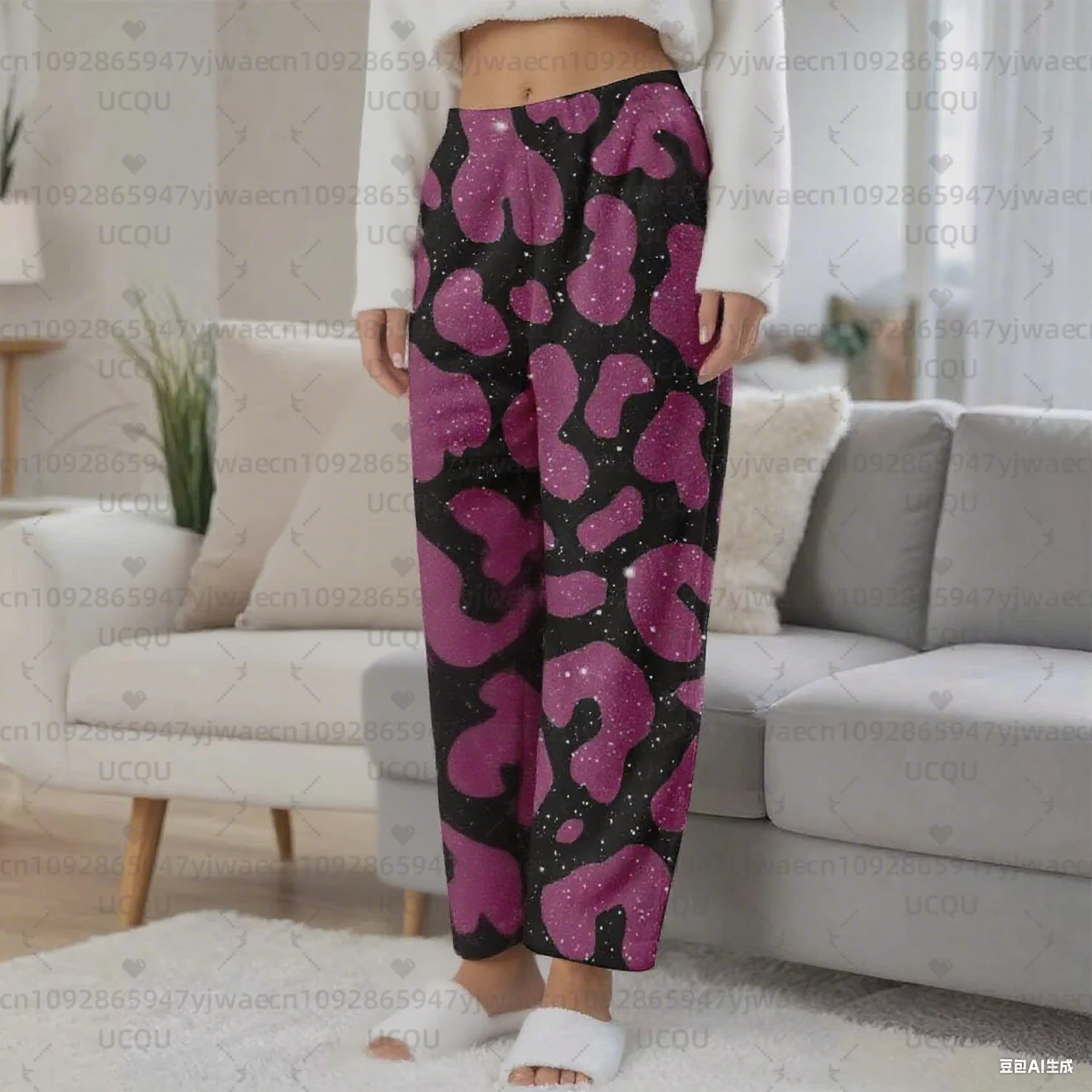 กางเกงขายาวแฟชั่นลายเสือดาวพิมพ์ลาย 3 มิติสำหรับผู้หญิง กางเกงผ้าแฟลนเนลสวมใส่สบายและอุ่น กางเกงลำลองสำหรับวัยรุ่นชายและเป็นชุดนอน