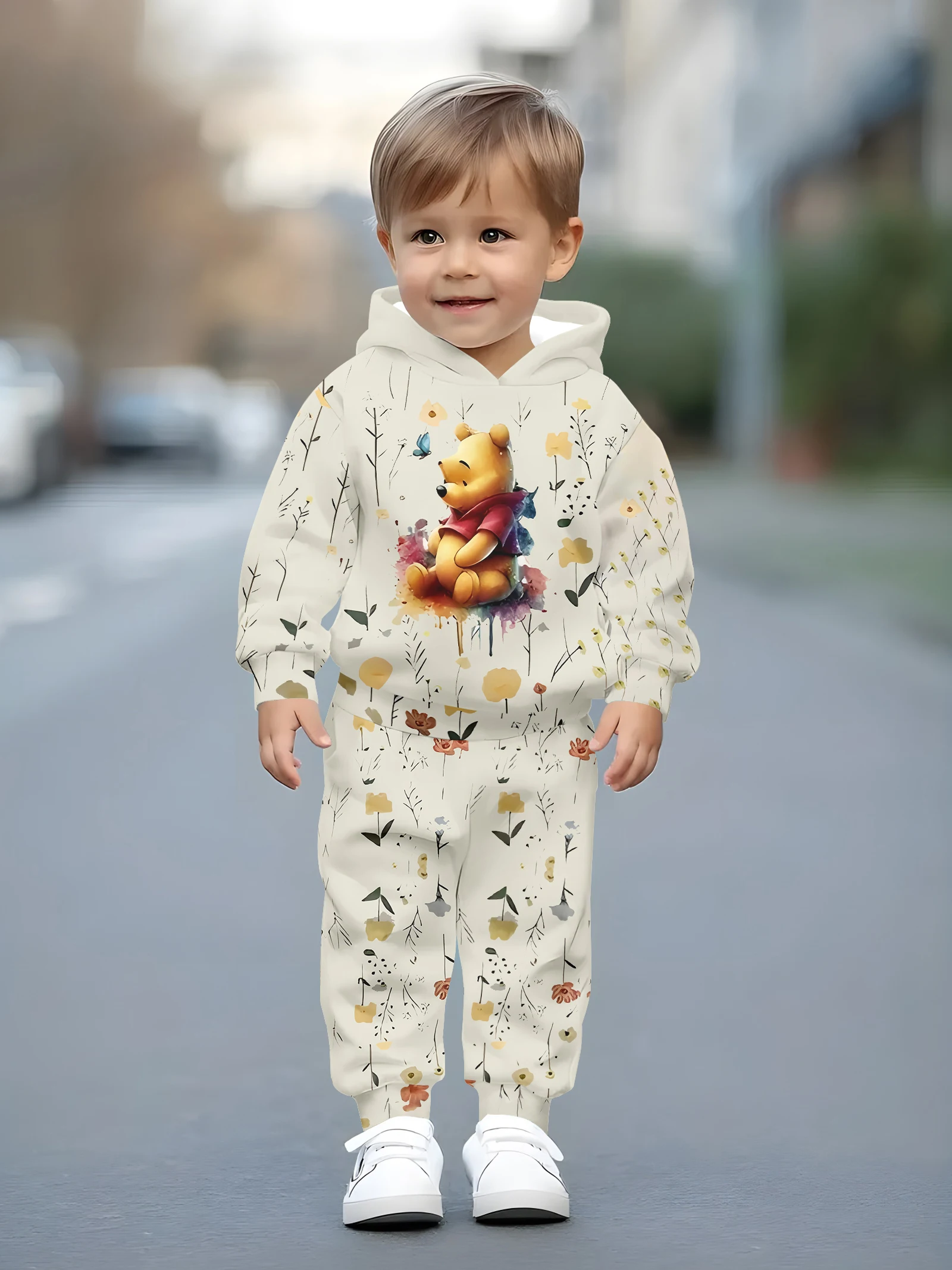 

Trendy Kids' Elsa + Lion King + Mickey + Winnie the Pooh Brand Hoodie Set, Boys' Sweatshirt and Sweatpants Two-Piece Set, Cartoon Style for Spring and Autumn Wear