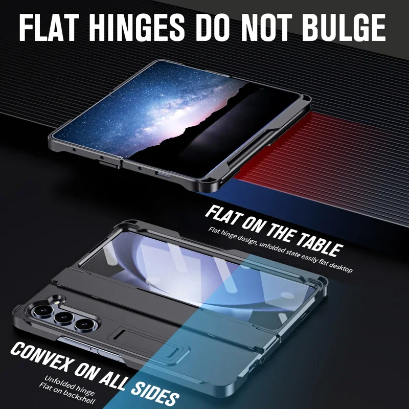 For Samsung Galaxy Z Fold 5 Case All-inclusive Hinge Protection with Tempered Glass Stylus Pen Stand Folding Cover For Z Fold 5