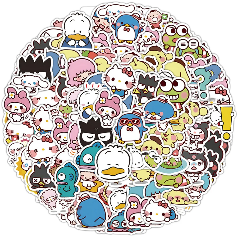 10/30/60/120pcs Mix Sanrio Cartoon Stickers Aesthetic Kuromi Hello Kitty Cute Decals Kids Toys DIY Guitar Water Bottle Wall Car