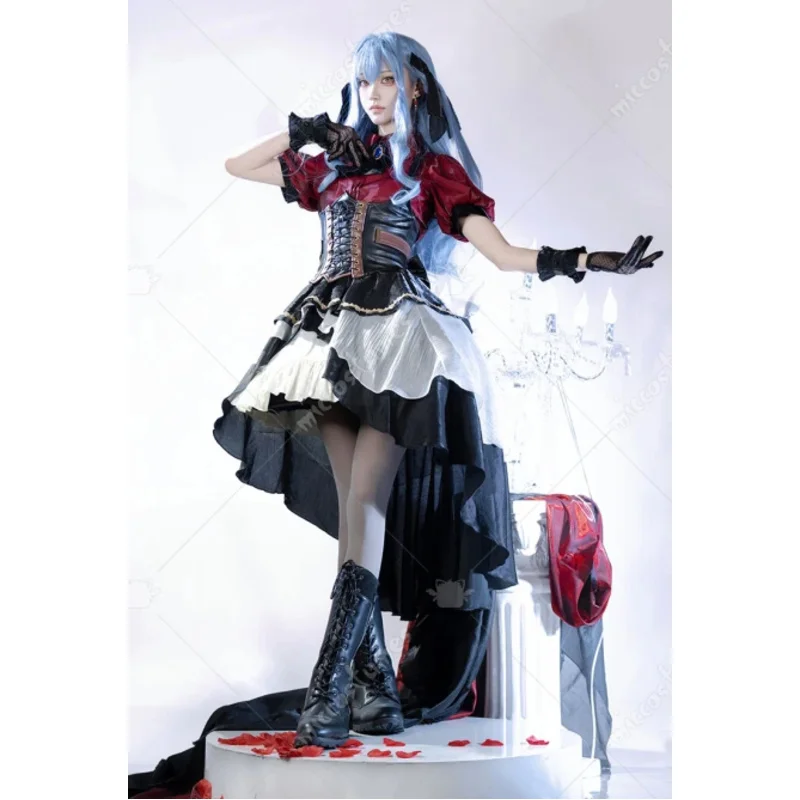 MICCOSTUMES 女性サキココスプレ衣装ステージスーツトップスカートウエストバンドマスク付き