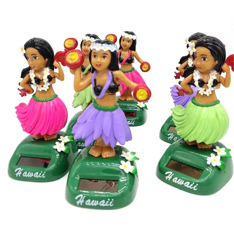 Solar Powered Dancing Hawaii Girl Shaking Head Toys For Table Decoration Cute Swinging Bobblehead For Car Dashboard Decor