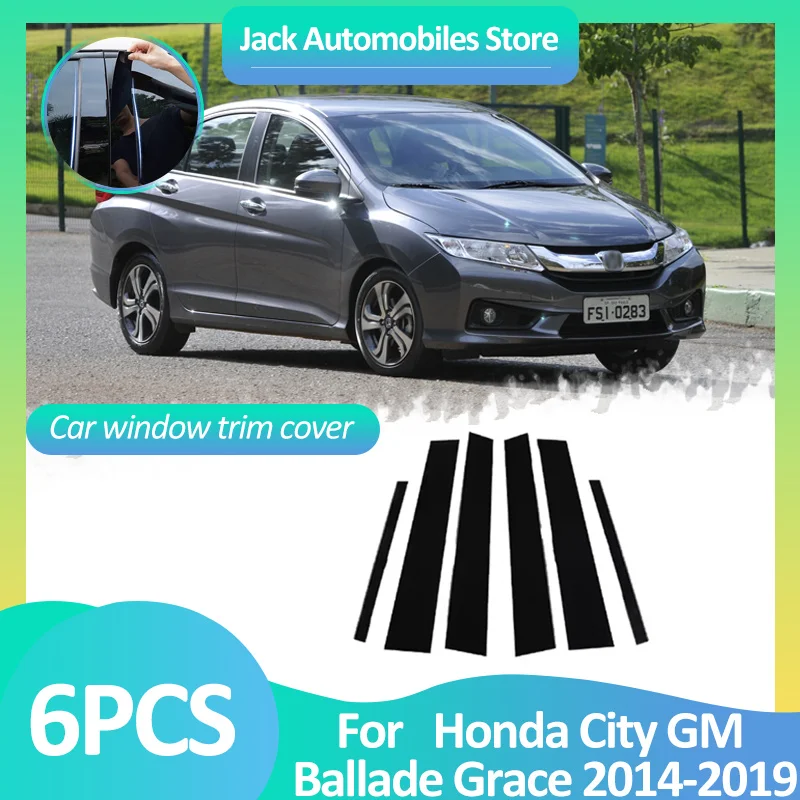 Osłona okna samochodu dla Honda City GM Ballade Grace 2014 ~ 2019 słupki słupków naklejka na drzwi czarne włókno węglowe srebrne akcesoria