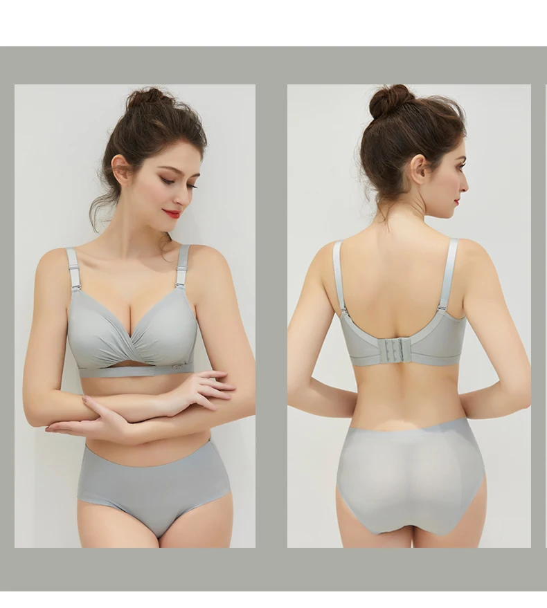 Conjunto de sujetador y bragas finos y sin costuras para mujer, con ajuste inalámbrico, efecto realce de pecho plano, para ve...