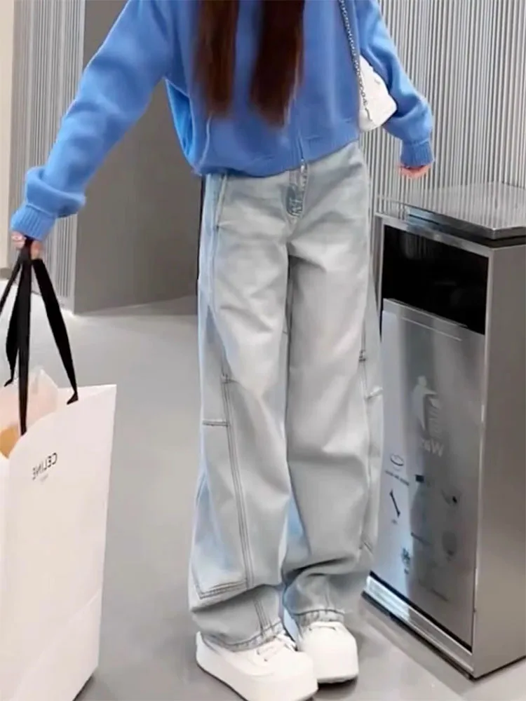 

plus Size Denim Jeans Women High Waist Wide Leg Pants Conceal Hip Pear ape Body Slimming Straight Knife Trousers