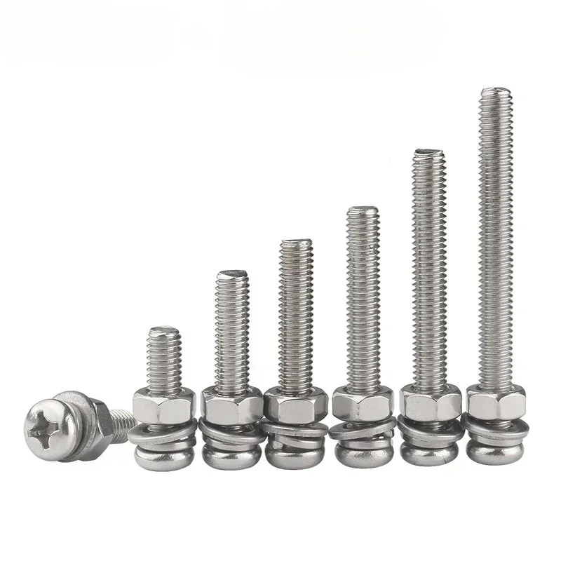 25pcs  M4 M5 Set Phillips Screw Cross Recessed Pan Head Screws Spring Pad Gasket Combination 304 Stainless Steel 6-30mm