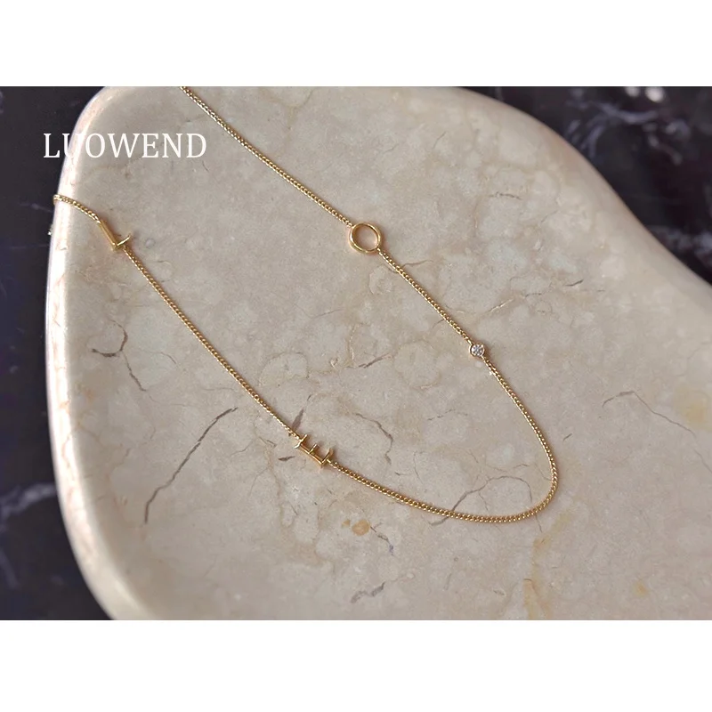 

LUOWEND 100% 18K Yellow Gold Necklace Romantic Elegant Style Letter Shape Necklace for Women High Wedding Jewelry