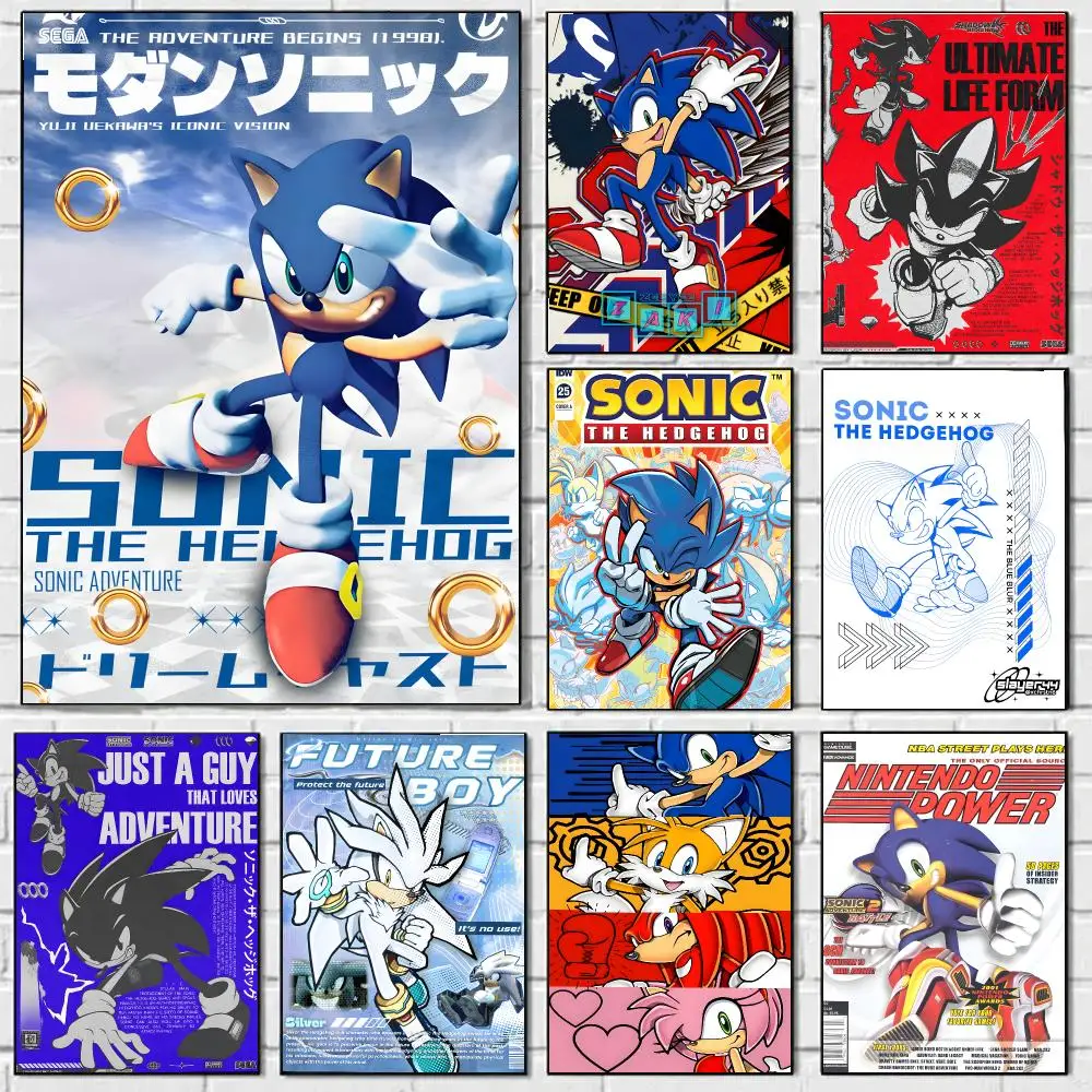Sonic The Hedgehog Poster Stickers Mural Painting Self-Adhesive Decor For Bedroom Living Room Home HD Wall Decals Gift