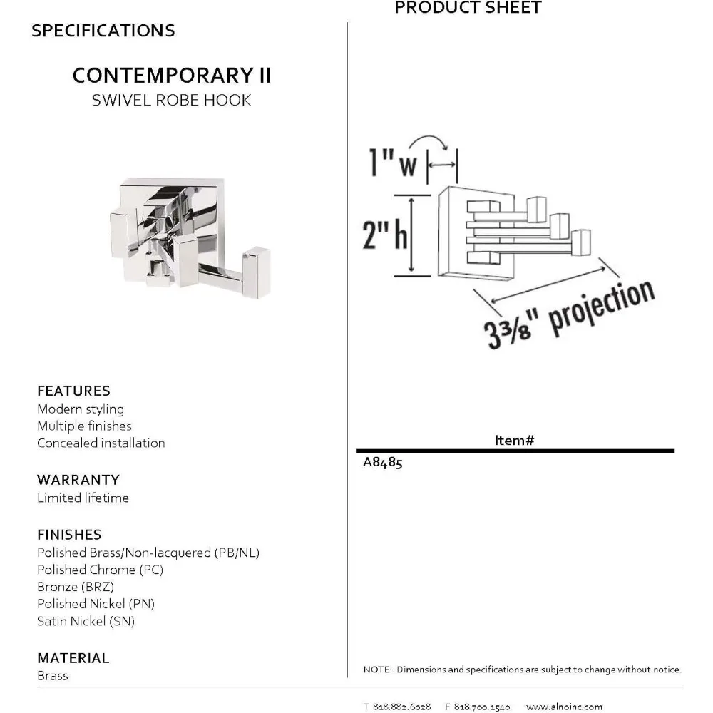 A8485-PC Contemporary II Moderne Kleiderhaken, poliertes Chrom
