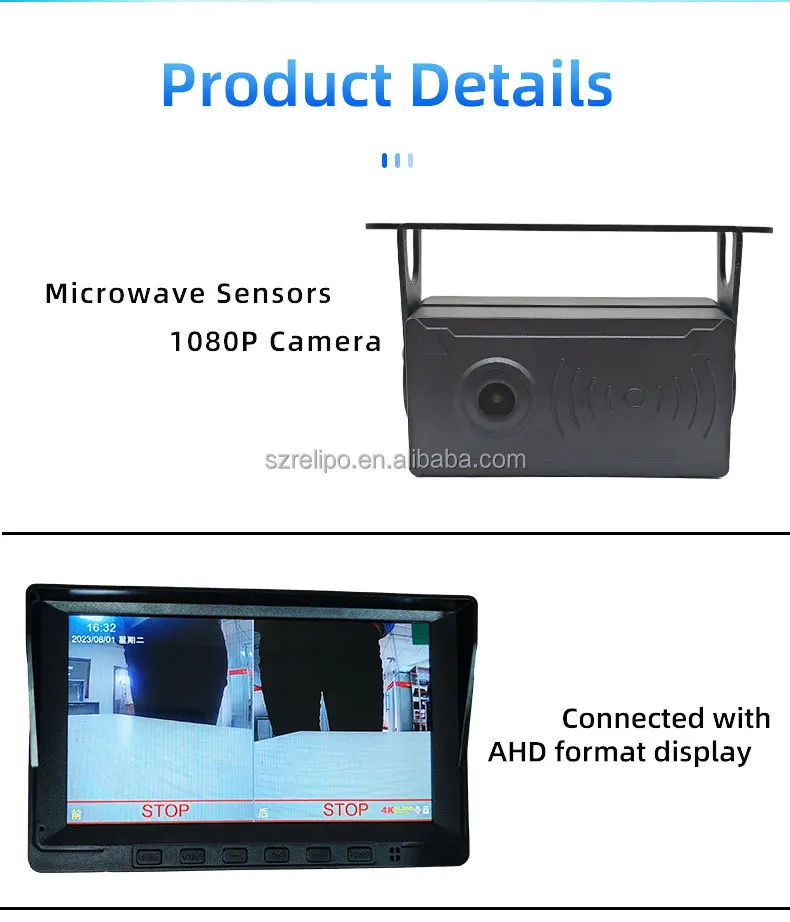 11Ghz Radar Sensor 3-in-1 Parking Reverse Camera DVR  for Truck Bus Blind Spot Detection Buzzer Warning with 7 Inch Monitor