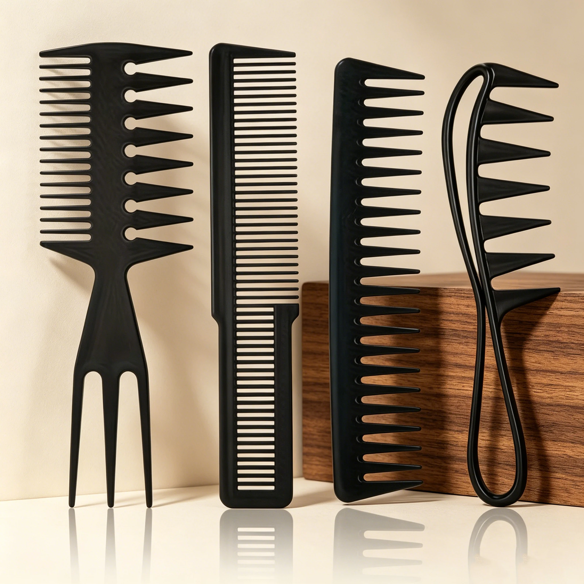 4-Piece Multi-function Hair Styling Comb Set Wide Tooth Pick Combs Double-sided Fine Tooth Comb Barber Home Hair Grooming Tools