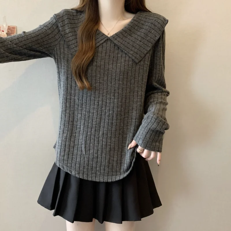 Maglione con colletto per bambola Top francese autunnale da donna