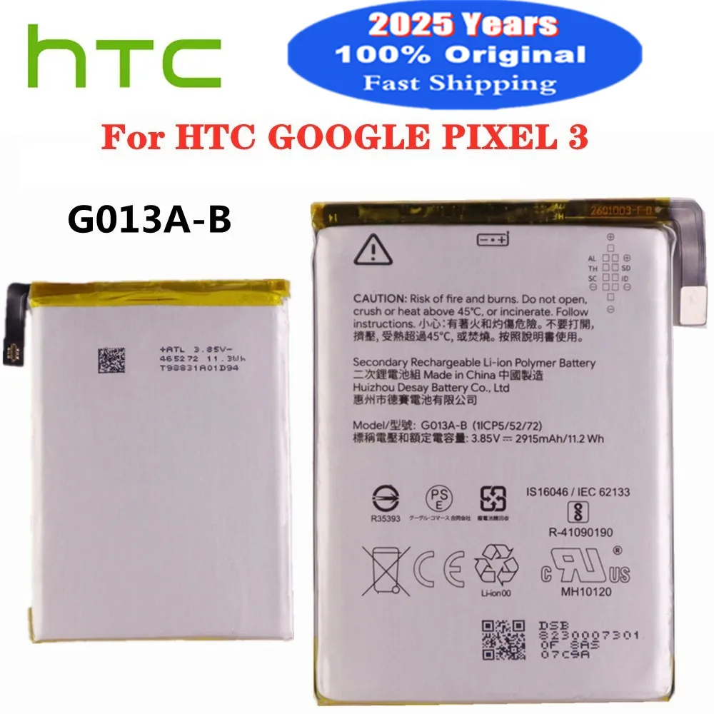 2025 Years 100% Original Battery For HTC GOOGLE Pixel 3 G013B G013A Pixel3 G013A-B Phone Battery Bateria 2915mAh