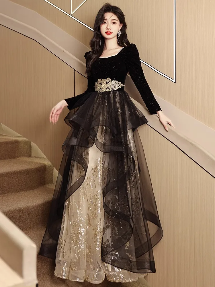 

Ele Bla Вечернее платье Женская пышная юбка Host Dr Роскошный коврик Court Sle Wedding Par Performance Polyeste...