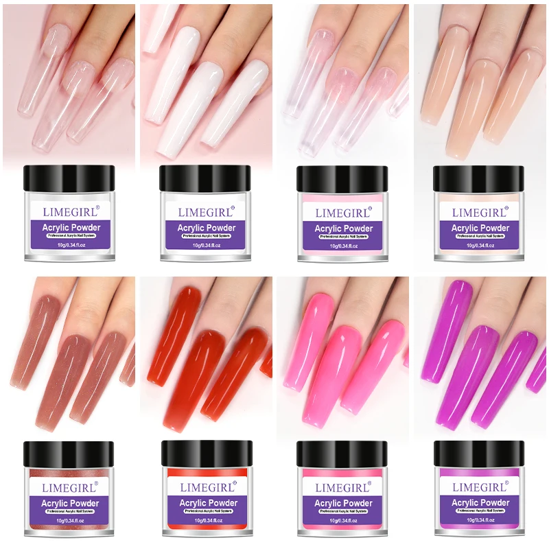 LIMEGIRL Nagelkristallpulver-Set, Acryl-Flüssigkeitsset, Glitzer, 3D-Nagelkunst, Nagelpulver für Nagelverlängerung, Gravur, Anfänger-Set