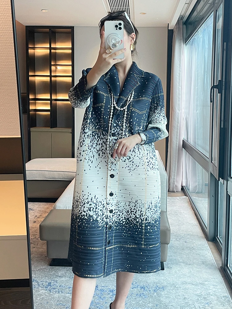 LANMREM Pleated Dress Women Color Block Printing Single Breasted Sleeves Dresses  Female Elegant Clothing 2024 Sunmmer 2DA8081A