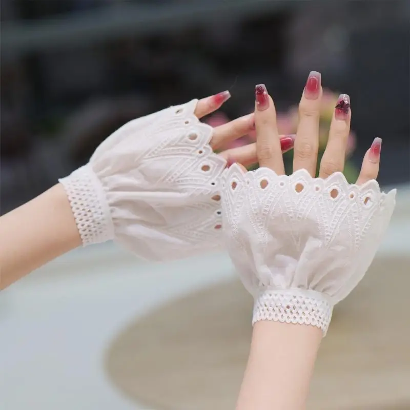 Cotton Wrist Cuffs With Lace Cutout Design Hand Sleeves For Nails Photography Y166